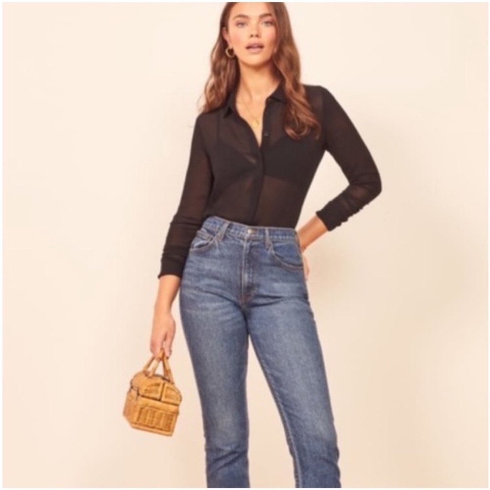 Reformation Black Sheer Blouse